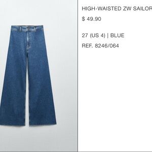 Zara Sailor Blue Flare Wide Leg Jeans